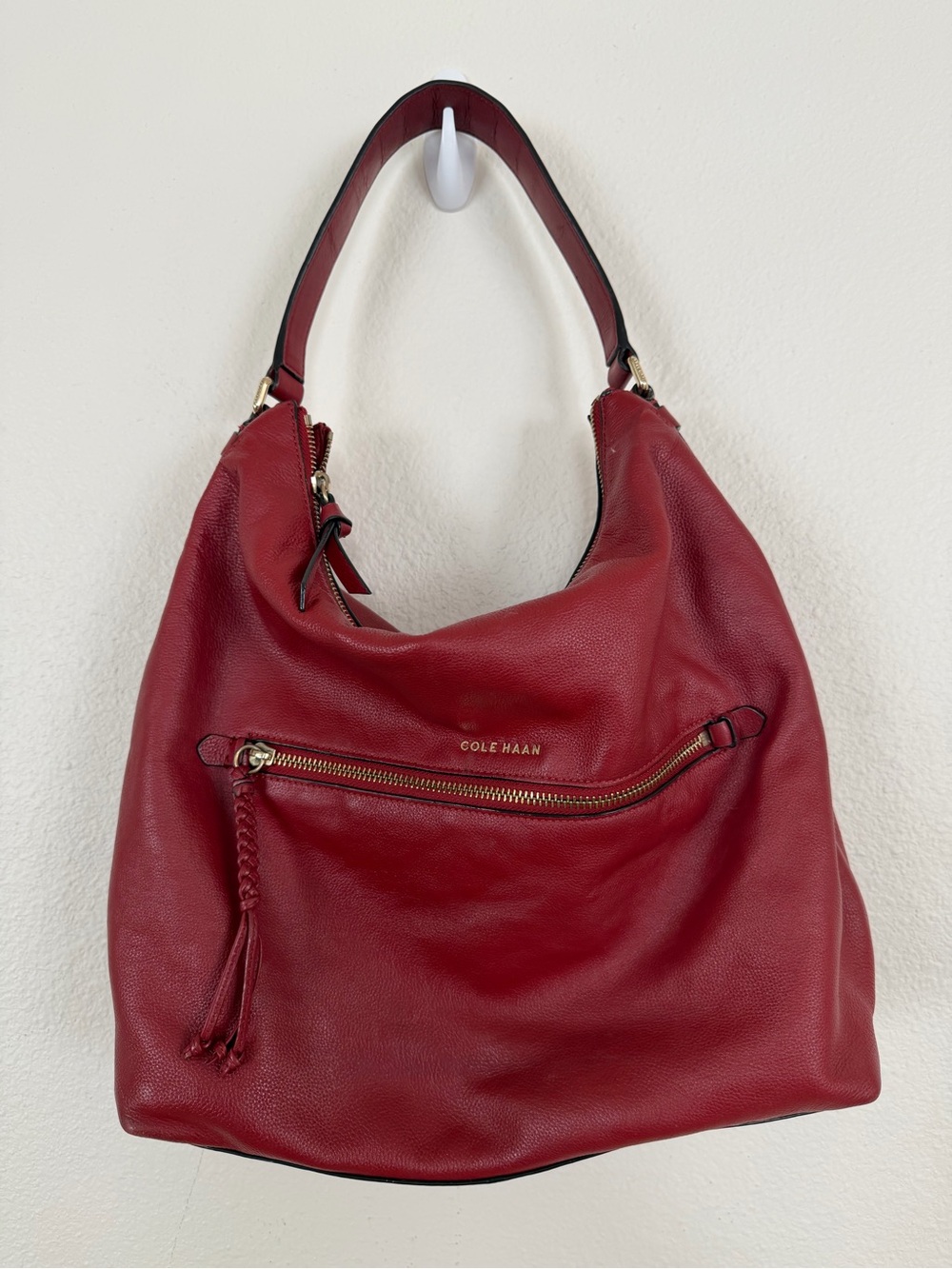 Cole Haan Tote Bag Womens Burgundy Leather Shoulder Purse Used